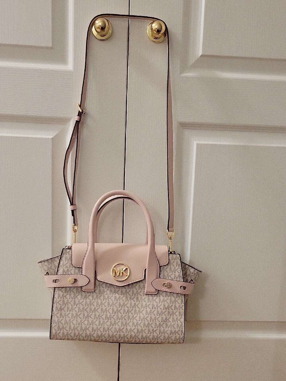 Michael Kors Blush Pink Logo-Print Satchel with Gold Hardware